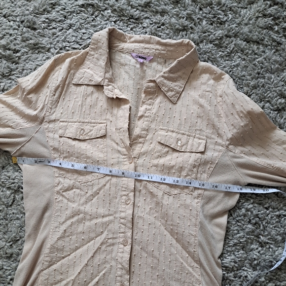 Cl sono | Beige - tan half sleeve women's casual v neck button blouse - Picture 9 of 11